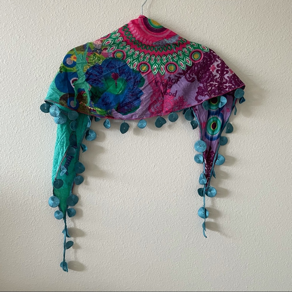 Desigual bright fringe scarf NWOT